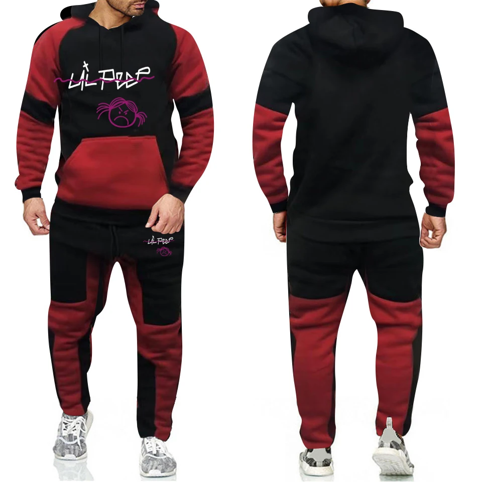 

2021 NEW Men's Hoodie Suit Fashion Letter Print Autumn Brand Casual Sports Suit Men's Suit Sports Two Piece Piece Splicing Hoodi