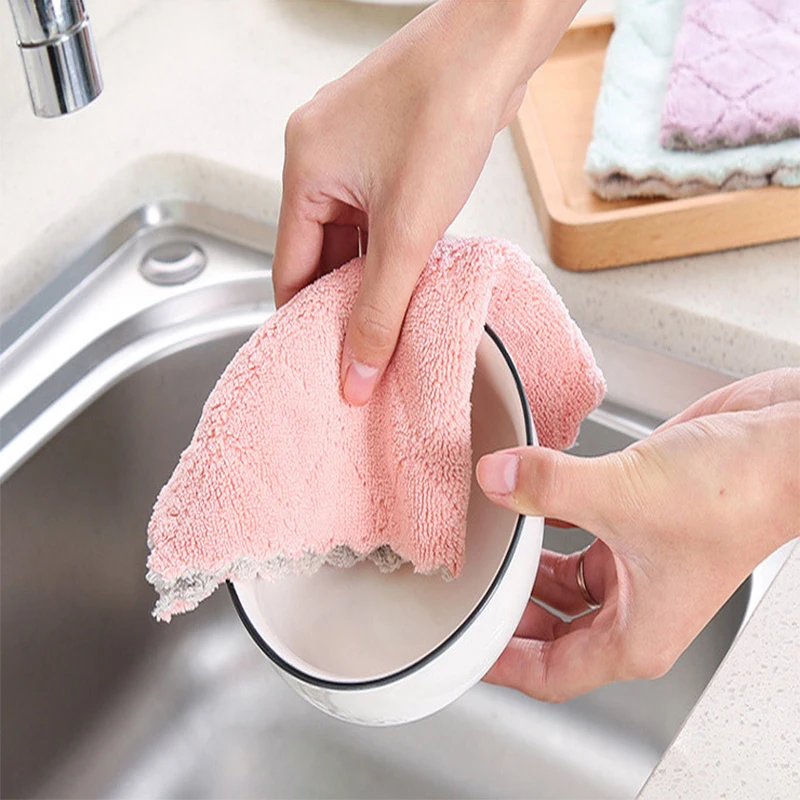 Однотонная Двусторонняя прочная Абсорбирующая тряпочка без ворса антипригарное