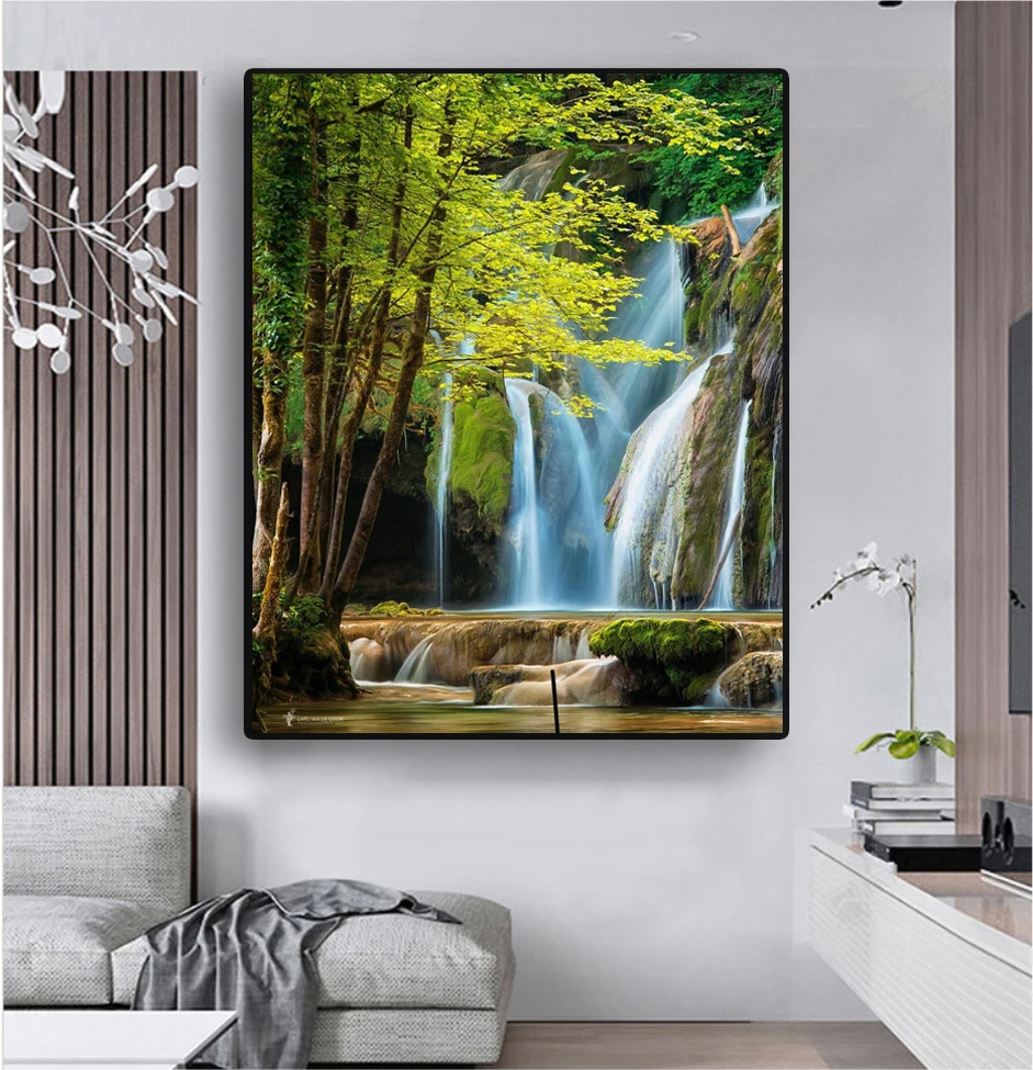 Украшение для дома лес и водопад-картина маслом по номерам Раскраска ручной
