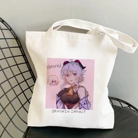 women canvas handbag game genshin impact anime tote bag shopper bags shopping bag shoulder bag large capacity reusable eco bags