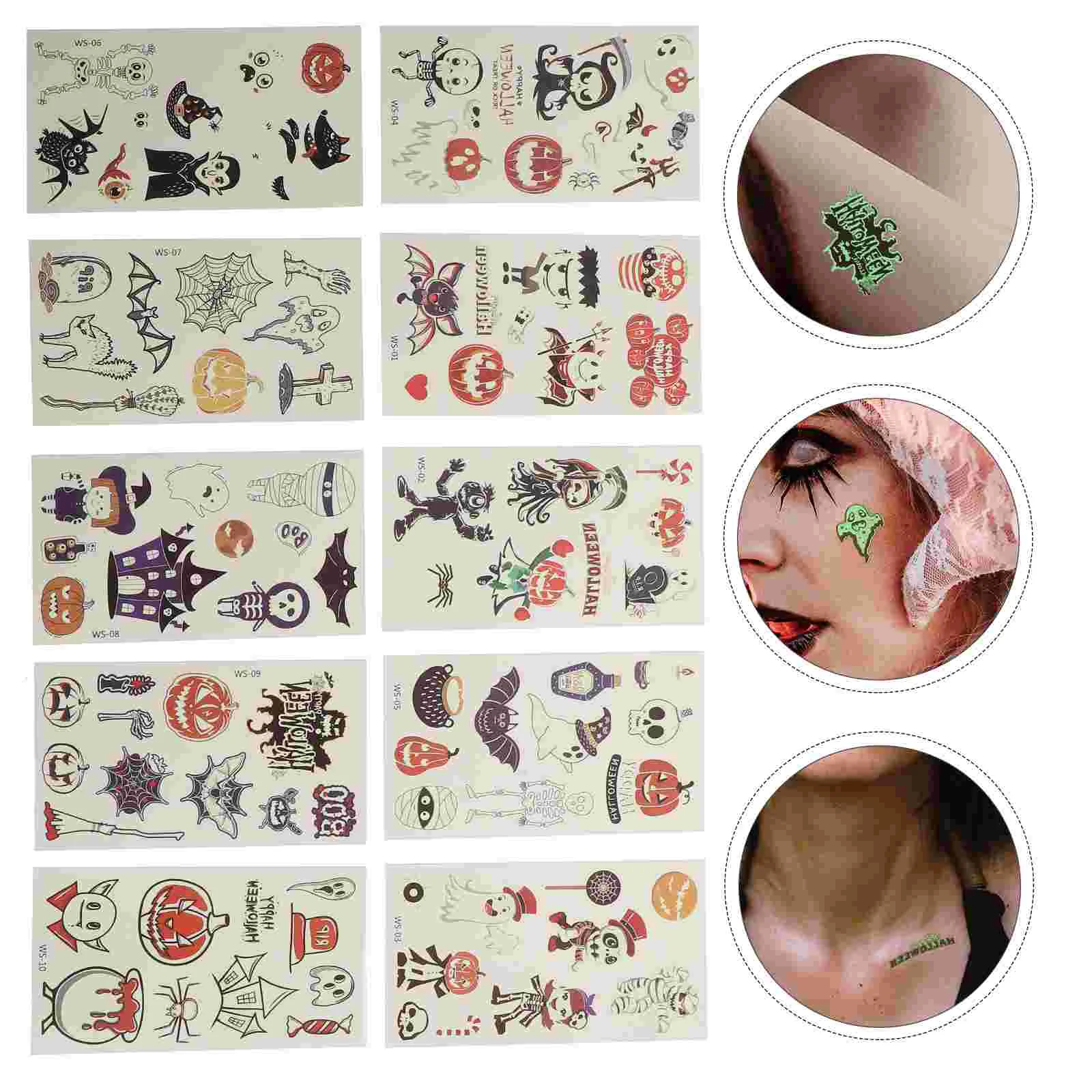 

10Pcs Noctilucent Stickers Horrible Stickers (Assorted Color)