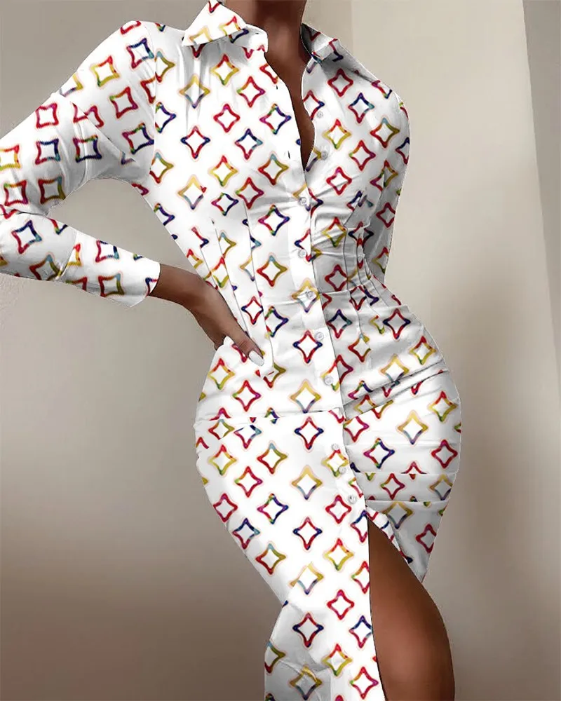 

New2021 Floral Print Long Sleeve Shirt Dress Women V Neck Spring Summer Mini Sexy Beach Casual Bodycon Party Dresses