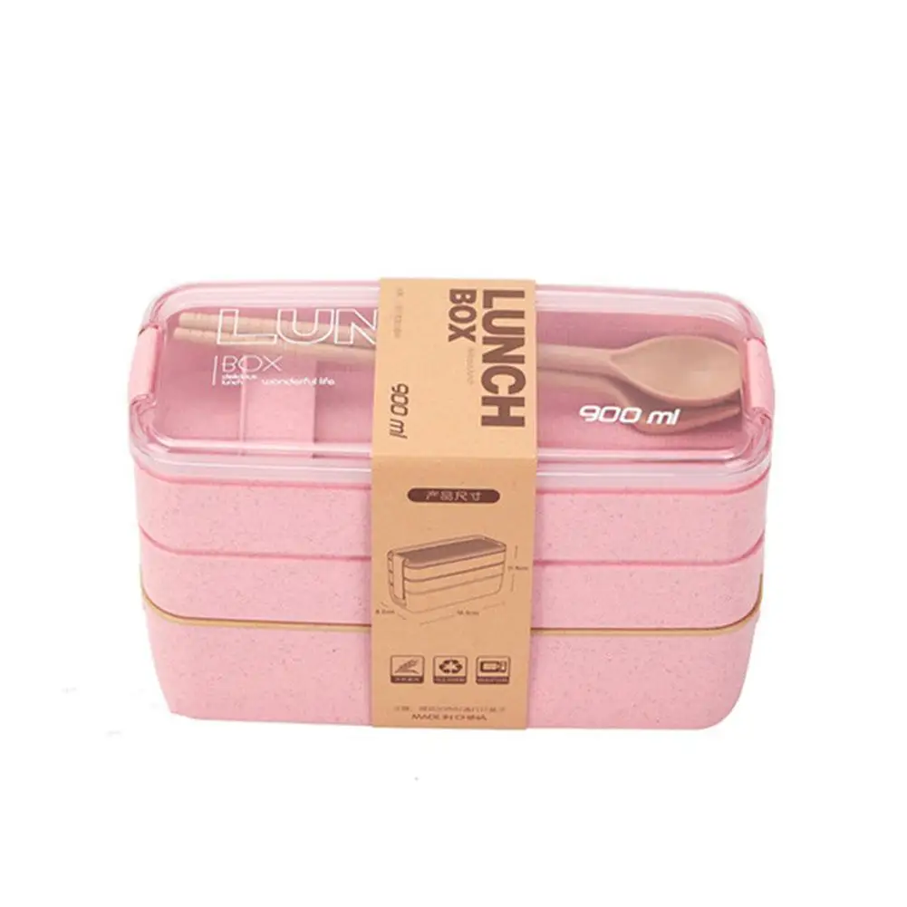 

800-1000Ml Healthy Material Lunch Box 3 Layer Wheat Storage Food Bento Box Dinnerware Microwave Lunch Straw Boxes Container S4I8