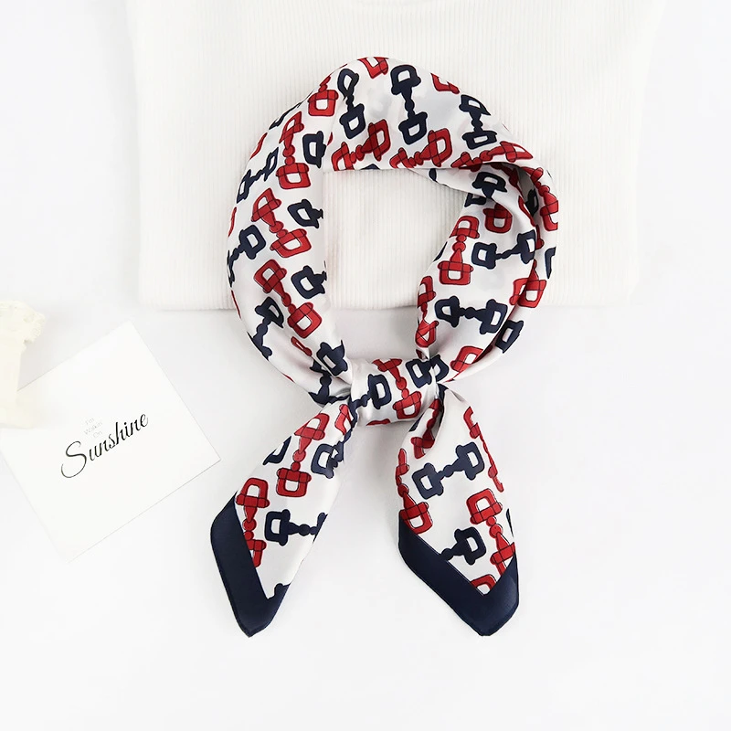 

New Luxury Brand Button Summer Silk Square Scarf Women Satin Neck Hair Tie Band Scarves Hijab Head Bandana Female Foulard 2021