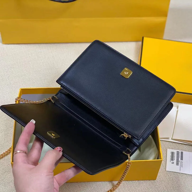 

With Logo Fashion Casual Chain Mini Wallet One Shoulder Messenger Bag Clutch Bags for Women High Quality Genuine Leather Cowhide