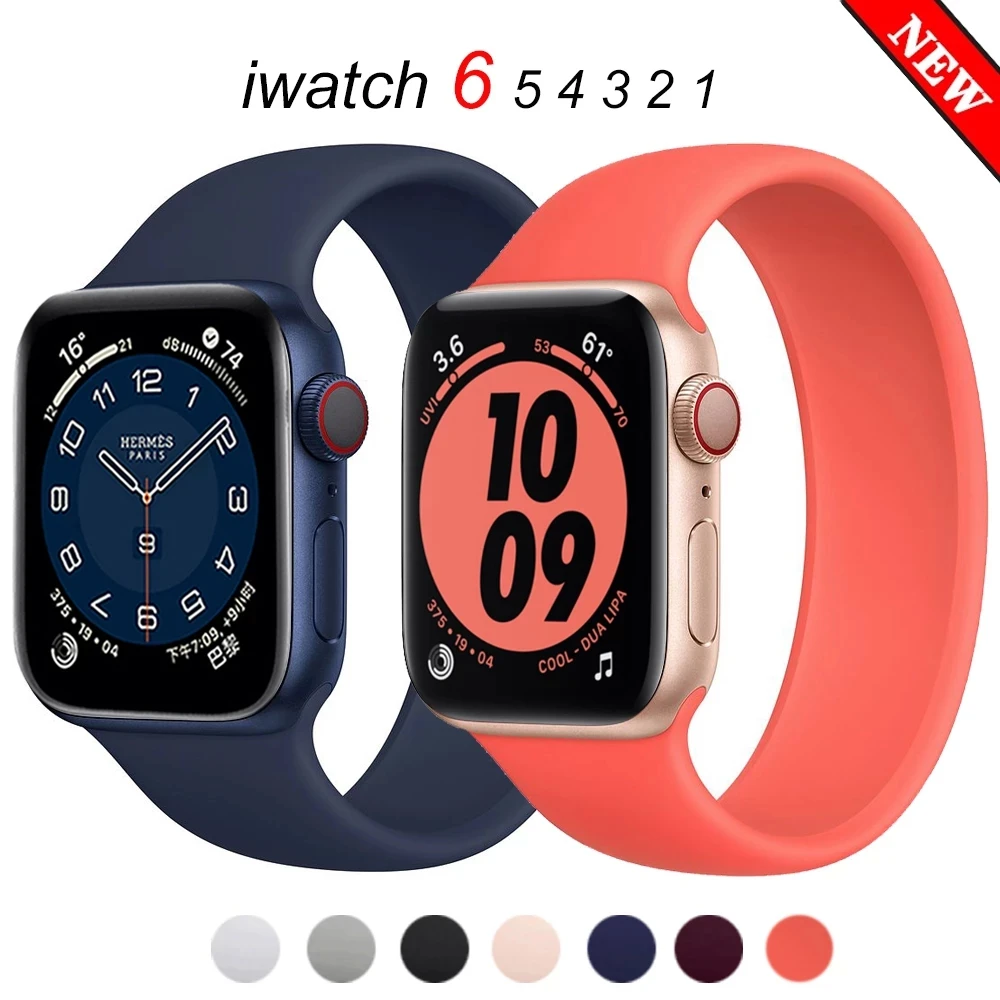 

Ремешок силиконовый для Apple Watch 5 Band 42 мм 44 мм, эластичный браслет для соло iWatch Series 4/5/6/SE, 42 мм 44 мм