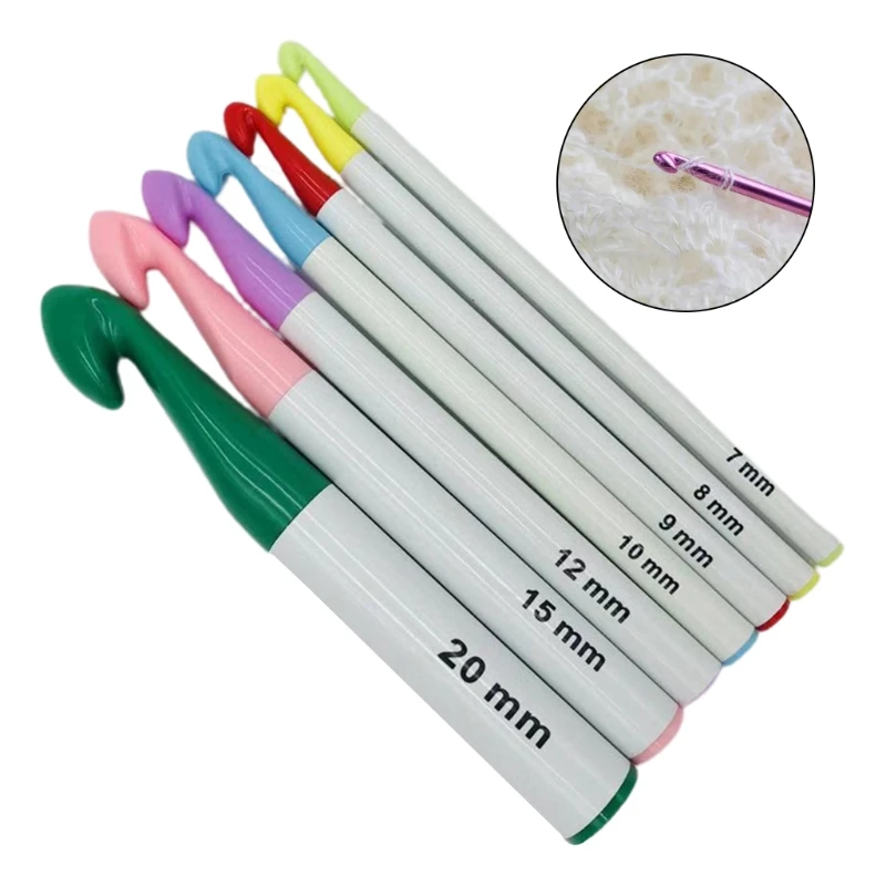 

517E 7pcs Huge Plastic Crochet Hook Set 7mm-20mm Colorful Knitting Needle Sewing Tool