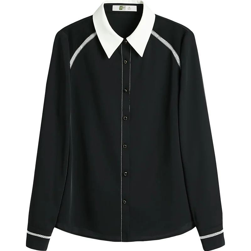 

Shirt Women's Design Sense Non-mainstream 2021 Spring New Black Professional Chiffon Patchwork Long-Sleeved Shirt Loose Shirt