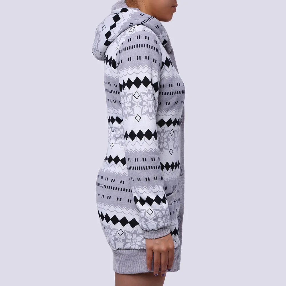 Wipalo Autumn Winter Women Women Hooded Sweaters Button Up Geometric Cardigan Fashion Long Hooded Sweaters New
