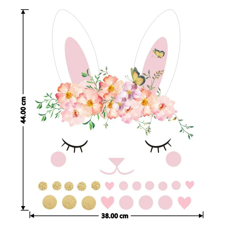 Милые настенные наклейки с розовыми цветами и кроликом декоративные для детской