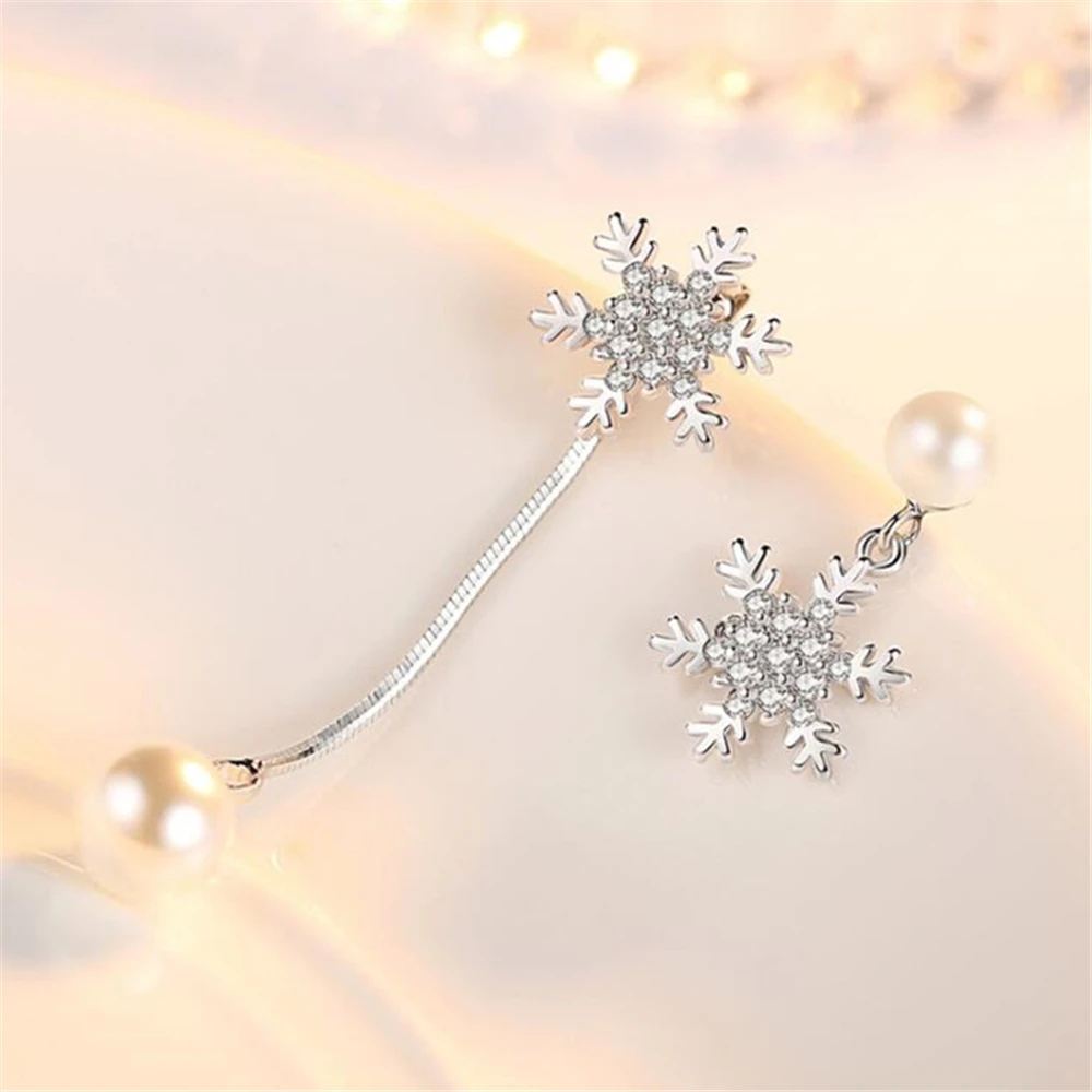 

Luxury Brand Silver Jewelry Asymmetric Fringe Exaggeration Long Drop Earrings Women's Zircon Snowflake Fashion Creative Drops