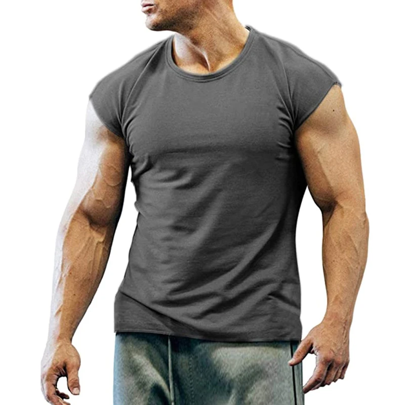 

Crew Neck Men Sleeveless Tank Tops Plus Size Male Solid Color Fitness Tees Casual Summer Shirts