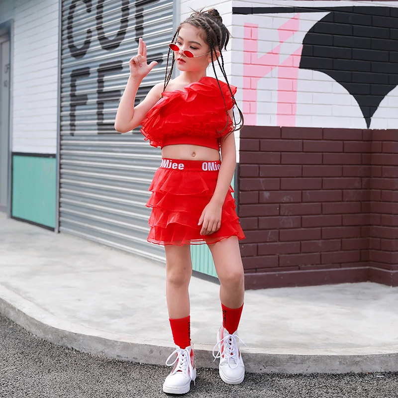 Джазовые костюмы для девочек сценический наряд в стиле хип-хоп детская красная
