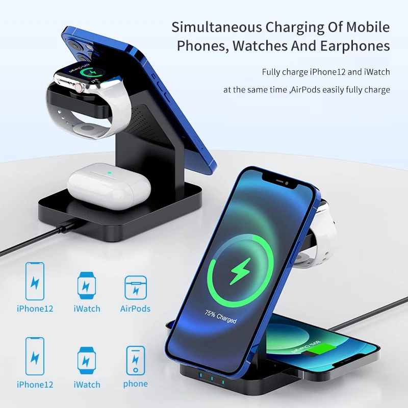

Беспроводное зарядное устройство 15 Вт Qi для iPhone 11 12 Pro X XS MAX XR 8 Plus, быстрая зарядка для Airpods Pro, Samsung, Huawei, поддержка магнита