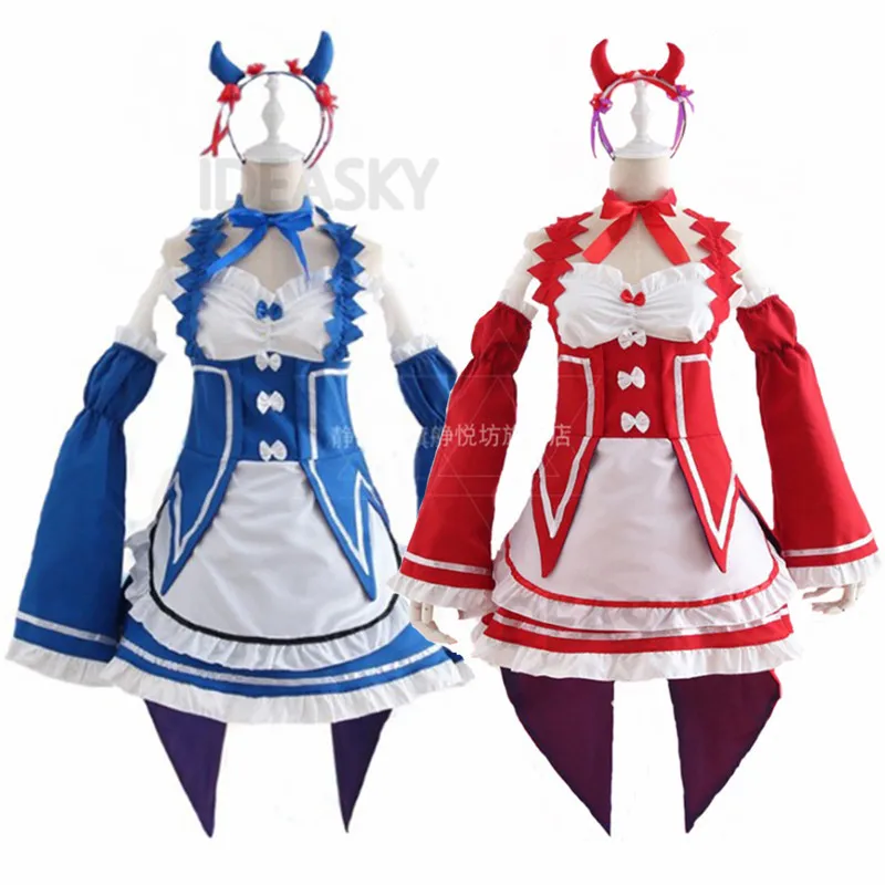 Ram/Rem Косплэй Re:zero Kara Hajimeru Isekai Seikatsu черный красный синий костюм горничной платье