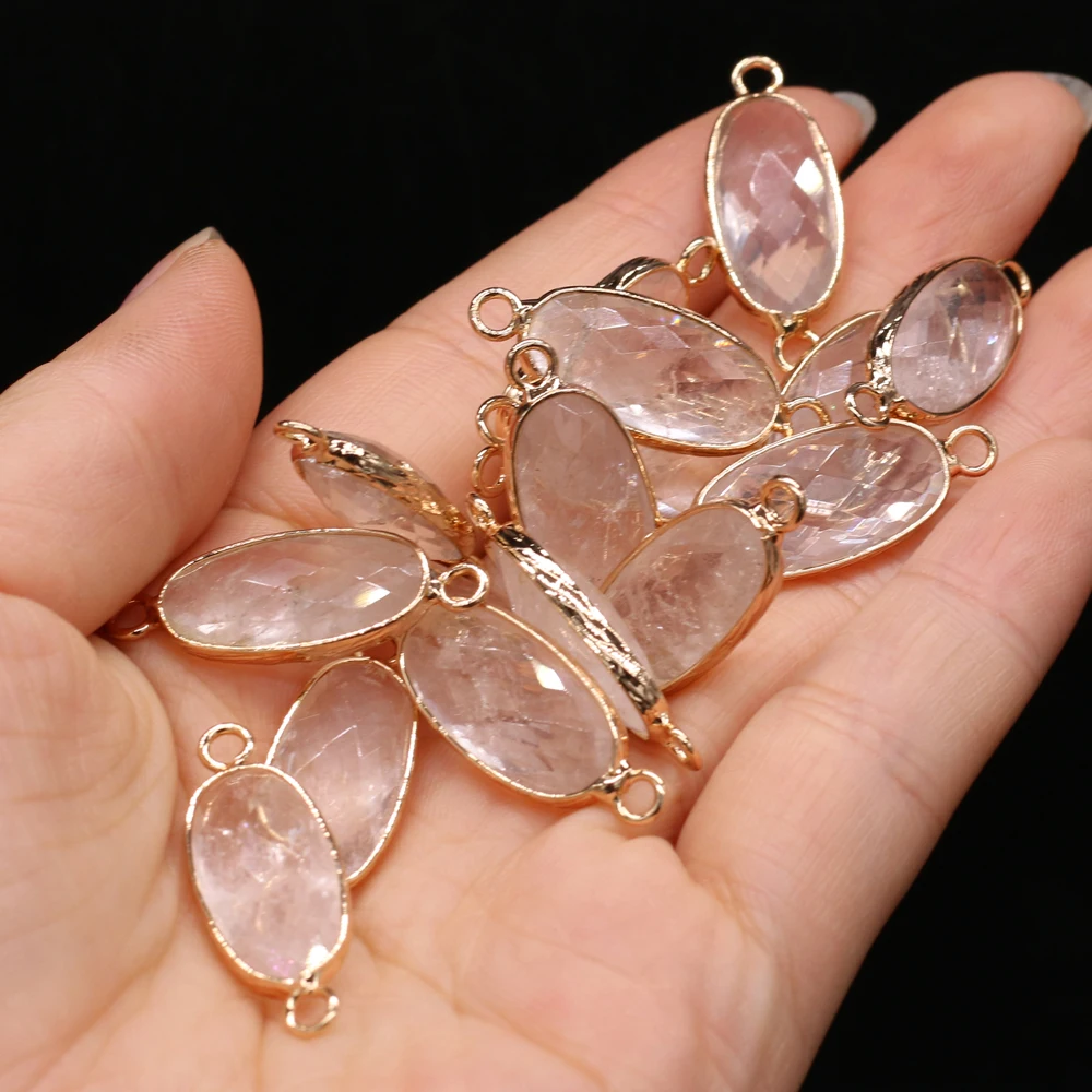 

3pcs Natural Semi-precious Stone Connector Oval Clear Quartz Accessories for Jewelry Making Necklace Bracelet Size 10x30mm