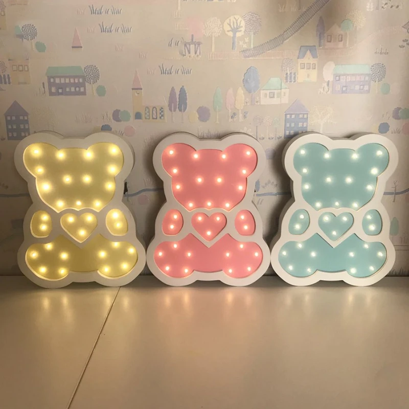 Wooden Bear Led Night Light Cartoon Bedside Wall Lamp Children Baby Kids Bedroom Home Decorative Lighting Blue | Лампы и освещение