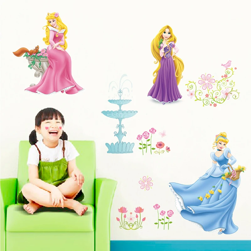 Cartoon Disney Rapunzel Cinderella Princess PVC Wall Stickers For Kids Girls Bedroom Accessories Home Decor Mural Art Decal | Дом и сад