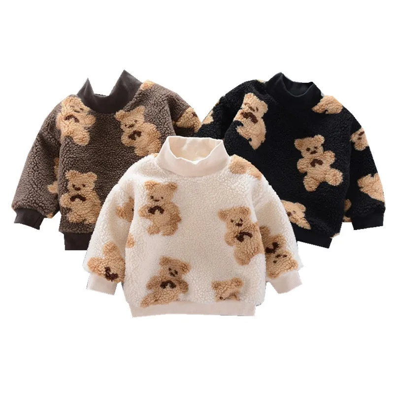 

2022 Warm Autumn winter sweater fleece clothes Thicken Toddler Boys Girls Coat Thick plush Hoodie flannel Newborn bear sweater