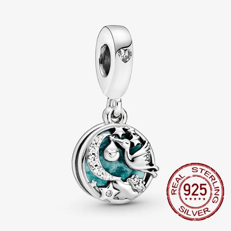 

Hot Sale 925 Sterling Silver Stork & Twinkling Stars Dangle Charm fit Original Pandora Charm Bracelet S925 Silver Jewelry Gift