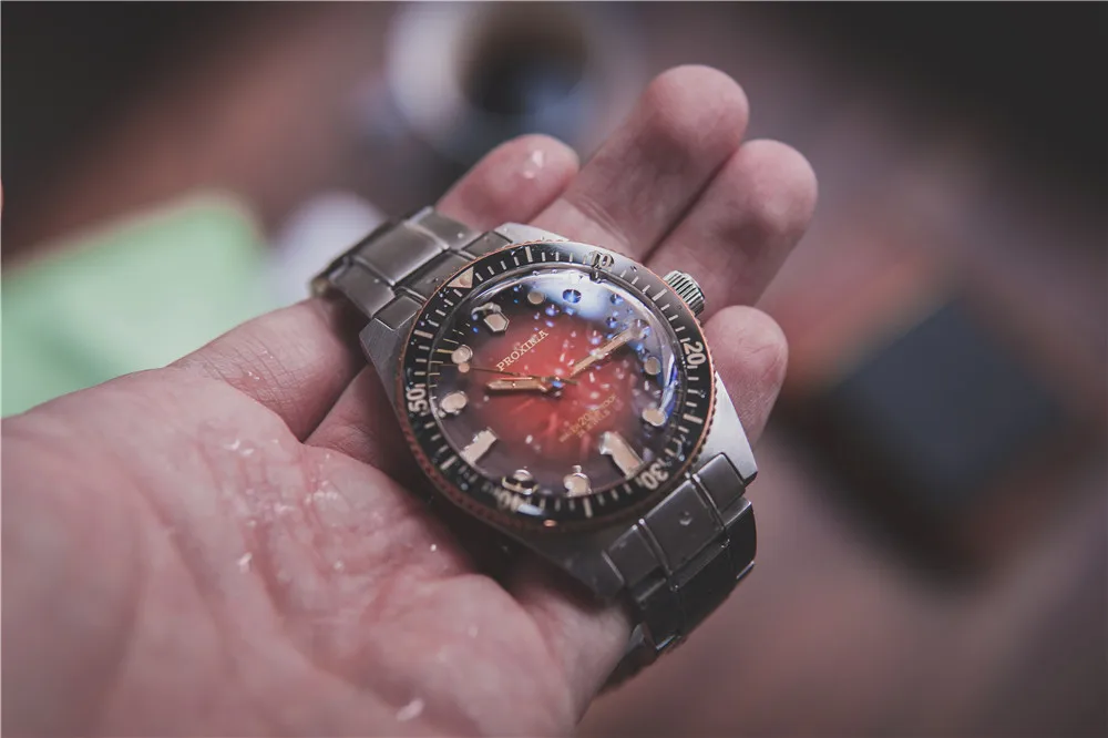 

Proxima Men Vintage Diving Watch Stainless Steel Automatic Watch Bronze 62Mas CUSN8 bezel Red Dial