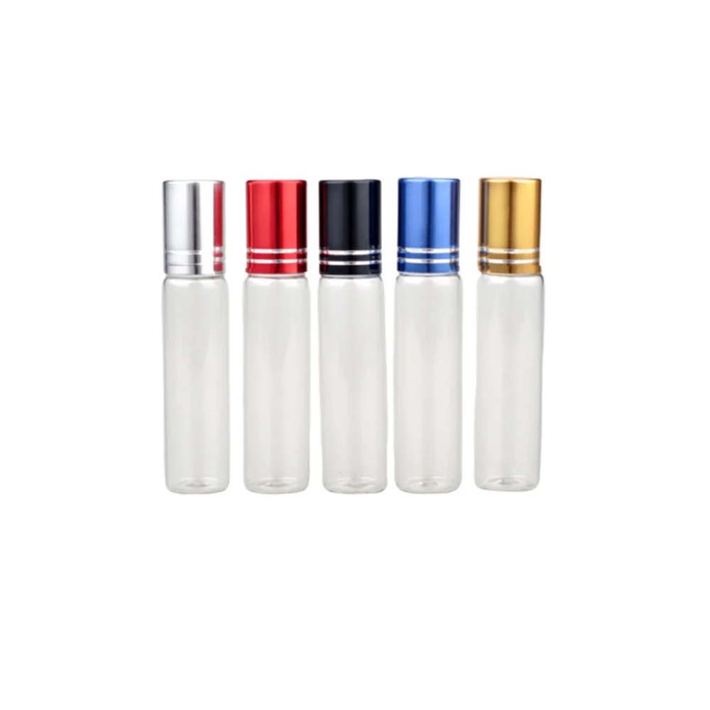 

10Pcs 10ml Transparent Roller Bottles Essential Oil Subpackaging Bottle Rolling Bottles (Golden, Silver, Black, Blue