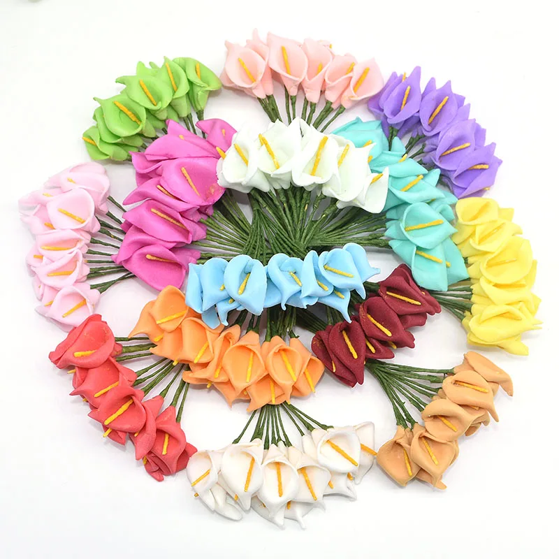 

72/144pcs Mini Foam Calla Lily Artificial Flowers Bouquet for Wedding Decoration DIY Wreath Gift Scrapbooking Craft Fake flowers