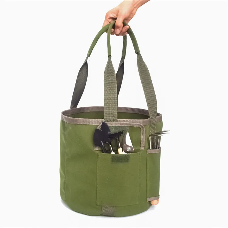 

Waterproof canvas grass green portable garden tool bucket tool storage bag BucketToolbag