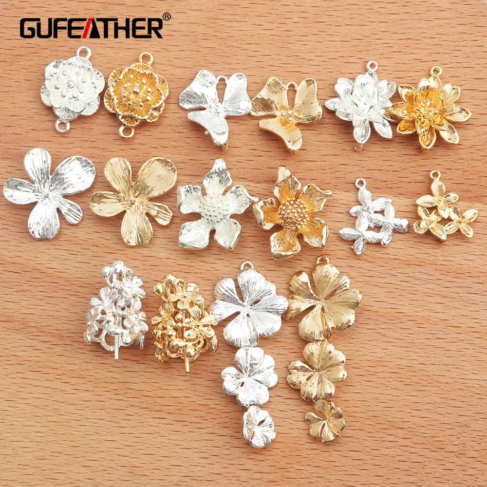 GUFEATHER M336, ювелирные аксессуары, 18k позолоченный, diy кулон, форма цветка, ручная работа, diy серьги, изготовление ювелирных изделий, 10 шт./партия
