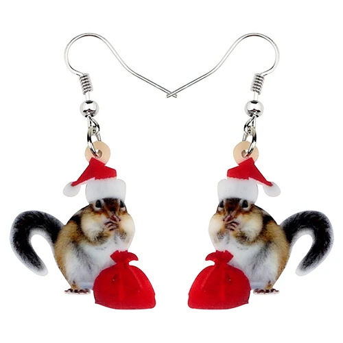 Bonsny акриловые рождественские милые белки Подарочная сумка серьги ювелирные изделия с подвесками животных для женщин девочек Дети фестиваль украшения Шарм подарок - Окраска металла: Multicolor