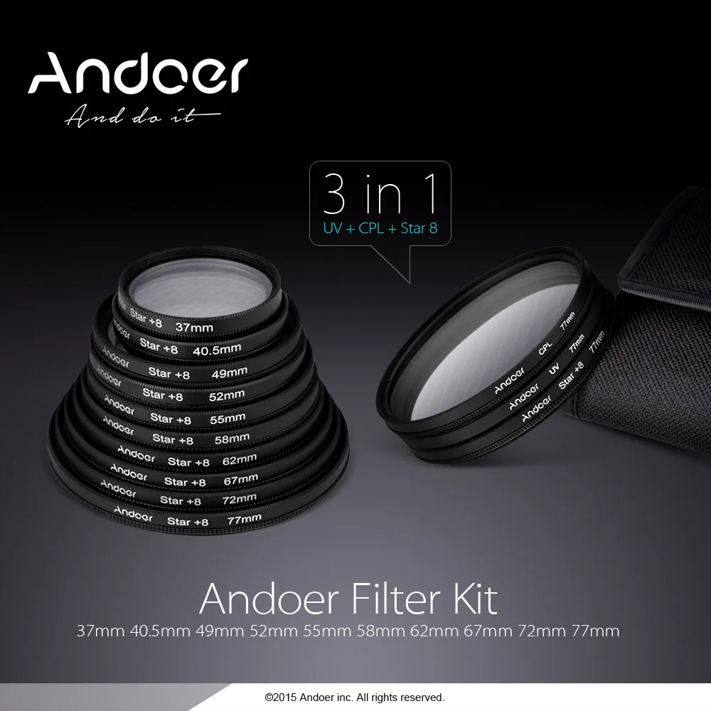 Andoer 40 5mm набор фильтров UV + CPL звезда 8 точечный с футляром для цифровой зеркальной