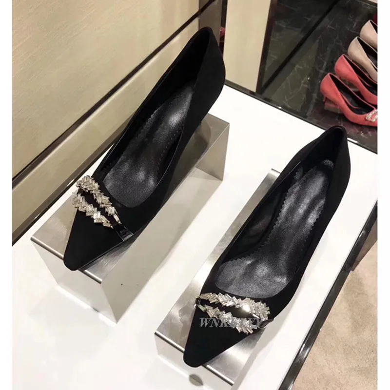 

Summer Prom Shoes suede Pointed toe shallow mouth crystal decoration high heels pumps sexy dress stilettos 2020 wedding shoes