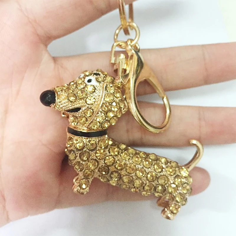 

Rhinestone Crystal Cute Dog Dachshund Keychain Bag Charm Pendant Key Chains Holder Key Ring Jewelry For Women Girl Gifts