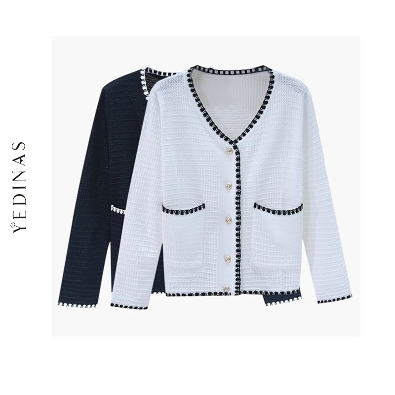 Yedinas Vintage Cardigan Women Sweater Korean Long Sleeve V Neck Patchwork Coat Short Plus Size Feminino New |