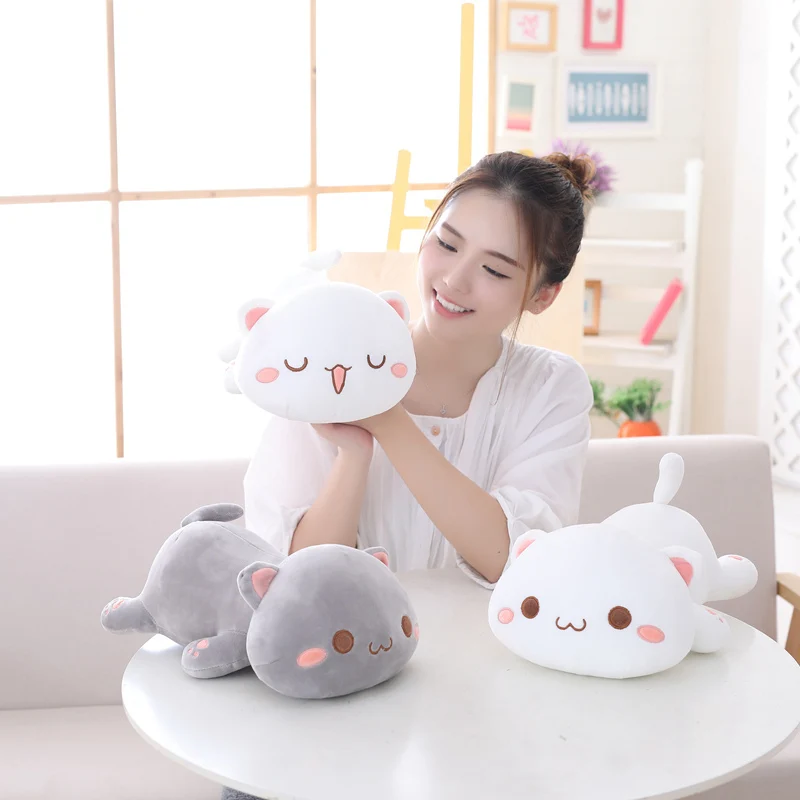 Мягкая плюшевая игрушка Kawaii Cat лежащая Подушка 35 см 50 65 Белый Серый детская