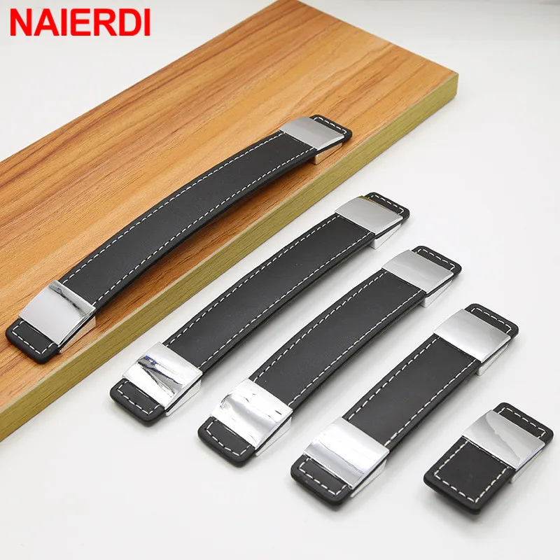 NAIERDI черная кожаная Мебельная ручка коричневая шкафа дверная экологически