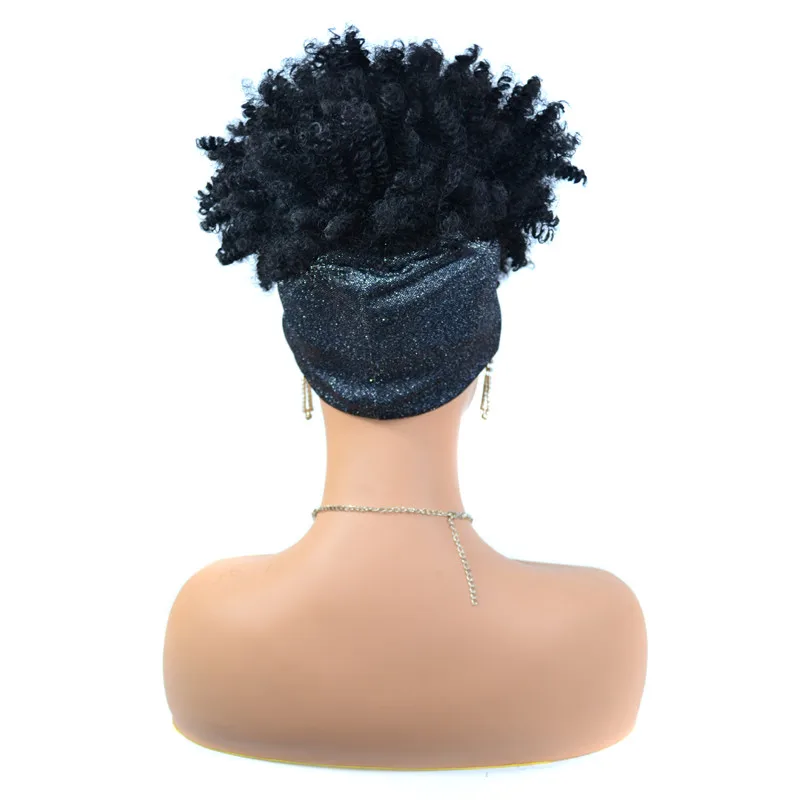 

10'' Short Afro Kinky Curly Wigs for Women Puffy Head Band Wig with Scarf Heat Resistant Natural Synthetic Fiber Jerry Curl Wigs