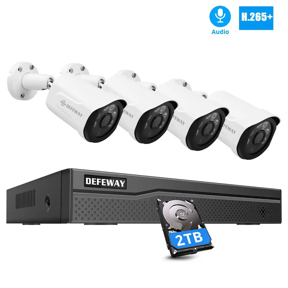 DEFEWAY 2.0MP 8CH NVR POE Комплект видеонаблюдения с аудио H.265+ система видеонаблюдения 4 шт. POE ip-камера в помещении/на открытом воздухе ночное видение