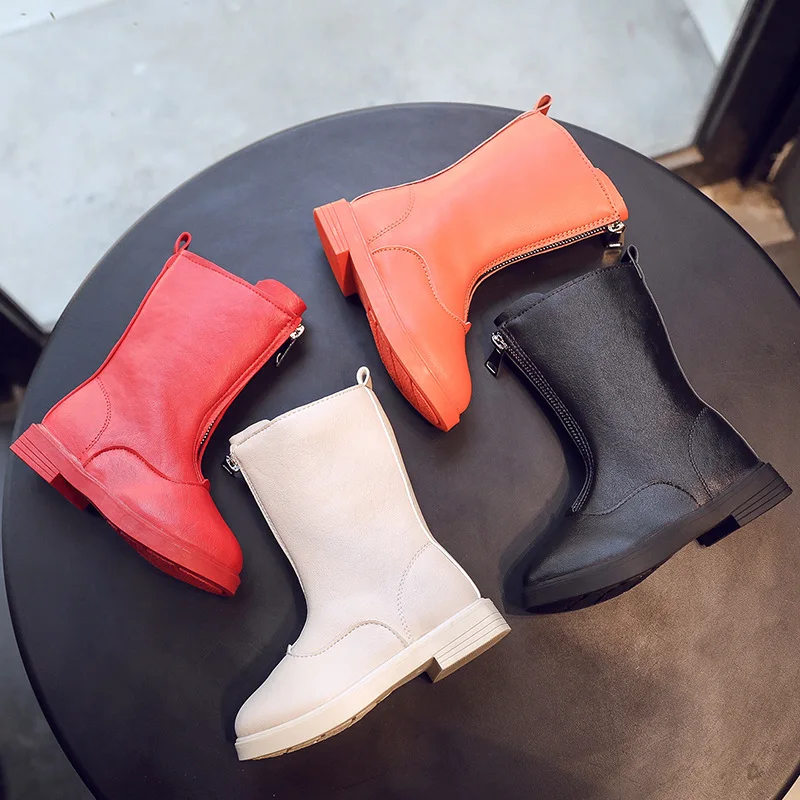 Осенние детские ботинки мартинсы для студентов модные на молнии до щиколотки в