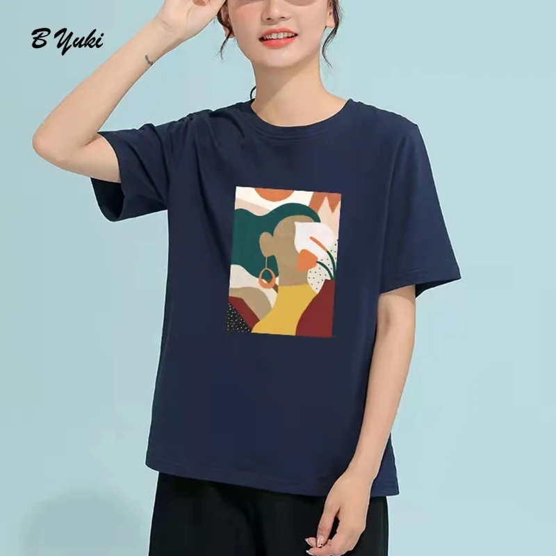 Футболка женская оверсайз с принтом круглым вырезом и коротким рукавом | Женская