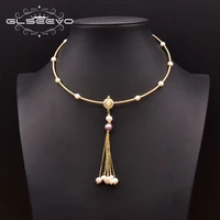 glseevo natural fresh water pink baroque pearl necklace woman handmade tassel pendant style vintage persian jewelry gift gn0274
