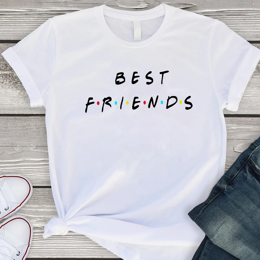 

New Arrivals Spring Women T-shirts Best Friends Letter Aesthetic Simplicity Print Clothes White Tee shirt Plus Size Short sleeve