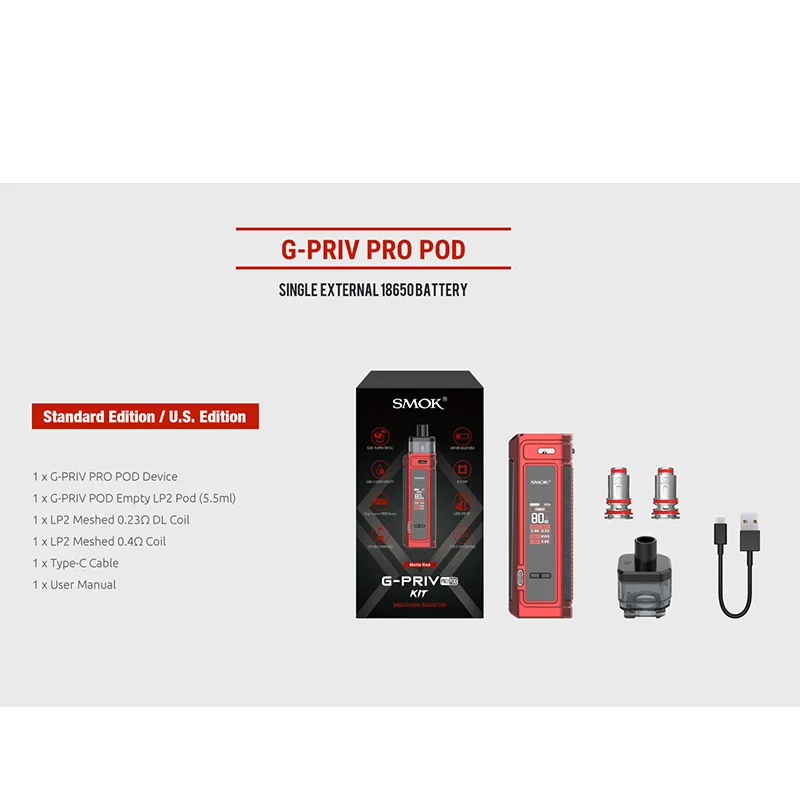 Оригинальный электронных сигарет SMOK G Priv Pod Комплект 2500 мА/ч Батарея/G Pro 5 мл