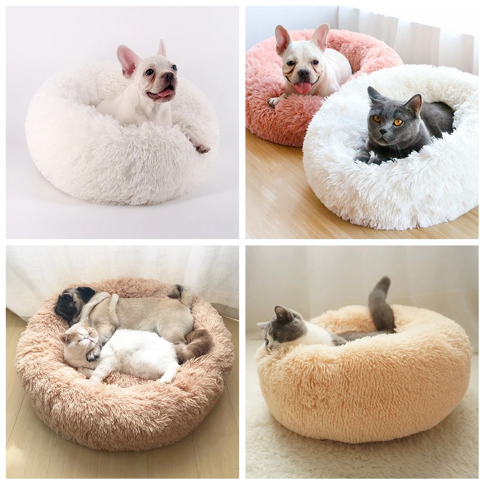 HEYPET длинная плюшевая кровать для кошек мягкая круглая зимняя Подушка домашнего