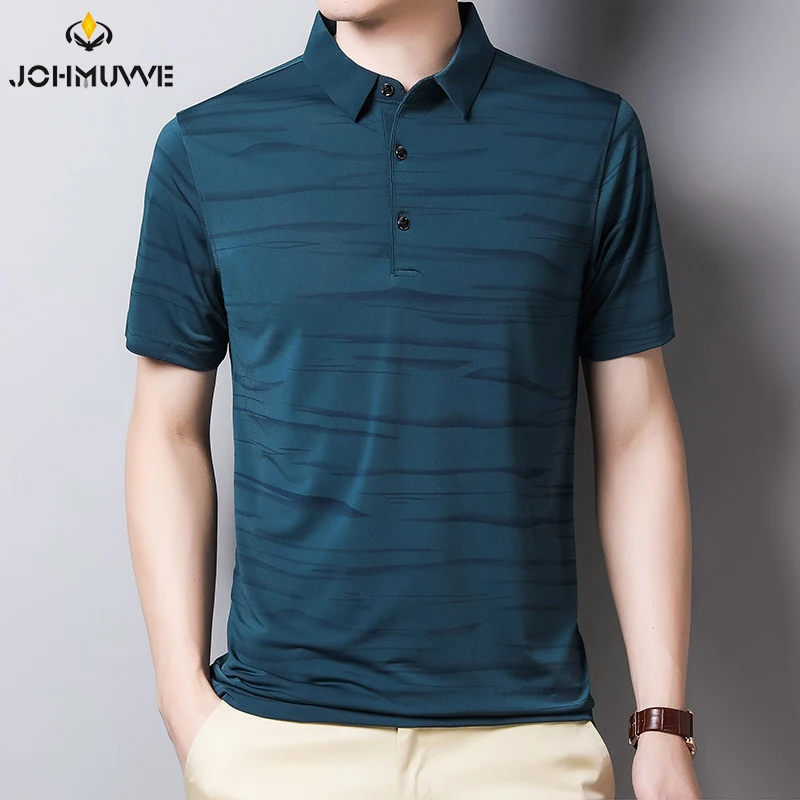 JOHMUVVE 3 Colour  NEW Fashion Polo Shirt Men Cotton Lapel Collar T-shirt Formal Office Casual Business Short Sleeve T-shirt
