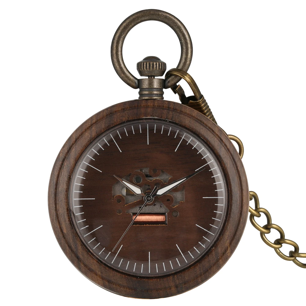 

Royal Watch Vintage Wooden Round Dial luminous pointers Quartz Pocket Watch Woody Unique Watches 30cm Chain Clock for Men Women