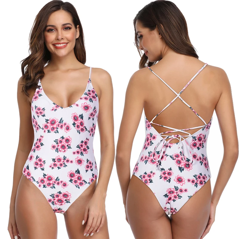 Новый сексуальный красный купальник с цветочным принтом Женский цельный костюм