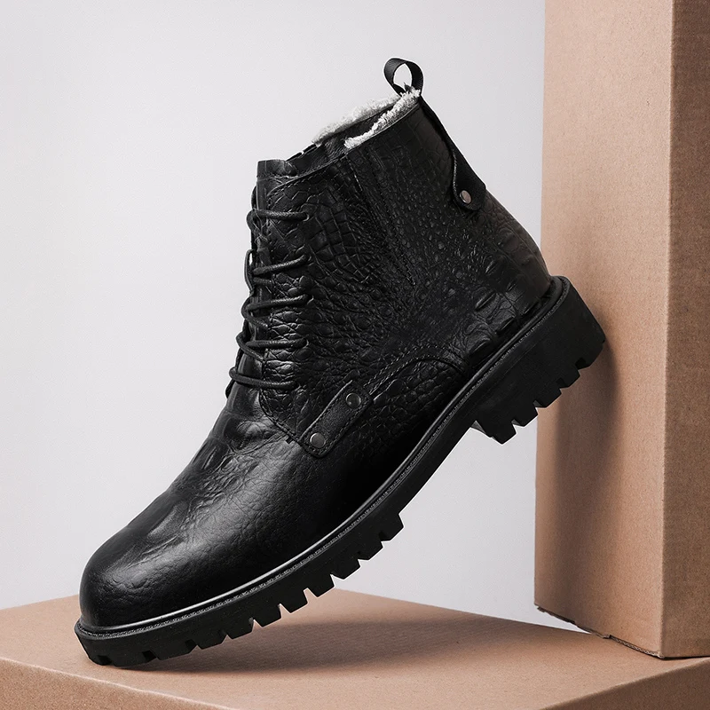 Мужские ботильоны из натуральной кожи черные ботинки с высоким берцем