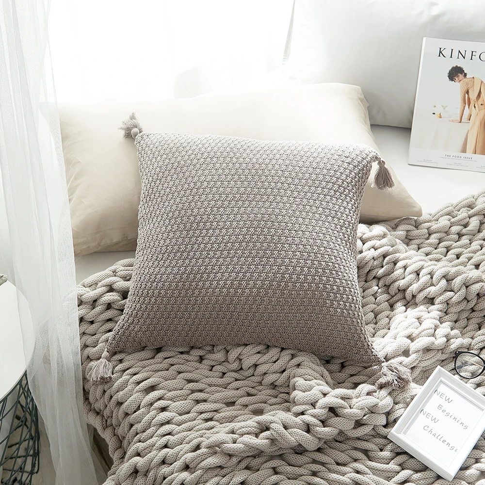 Нордическая хлопковая трикотажная квадратная наволочка для подушки с