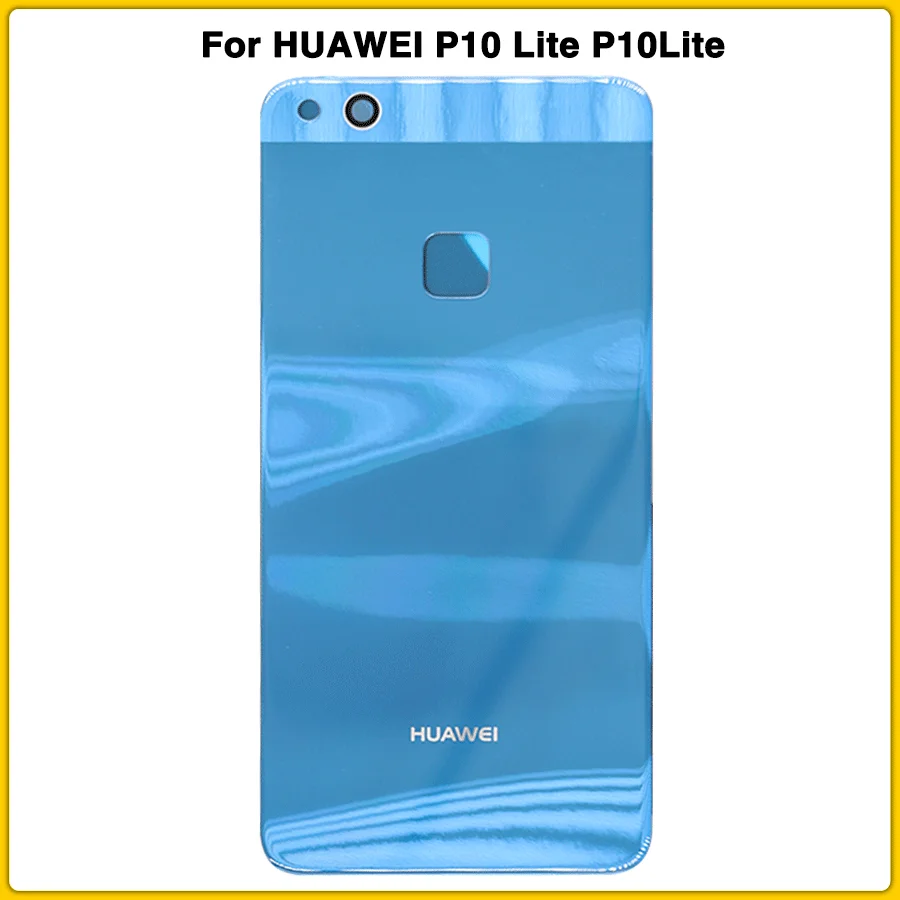 Blue Чехол для задней панели P10Lite, стекло для HUAWEI P10 Lite 5,2 '', задняя крышка для батареи, задняя крышка для двери с клейкой наклейкой - Цвет: Blue